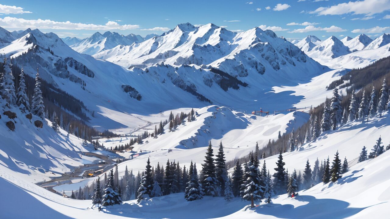 雪山・冬景色・スキー場のイラスト素材
