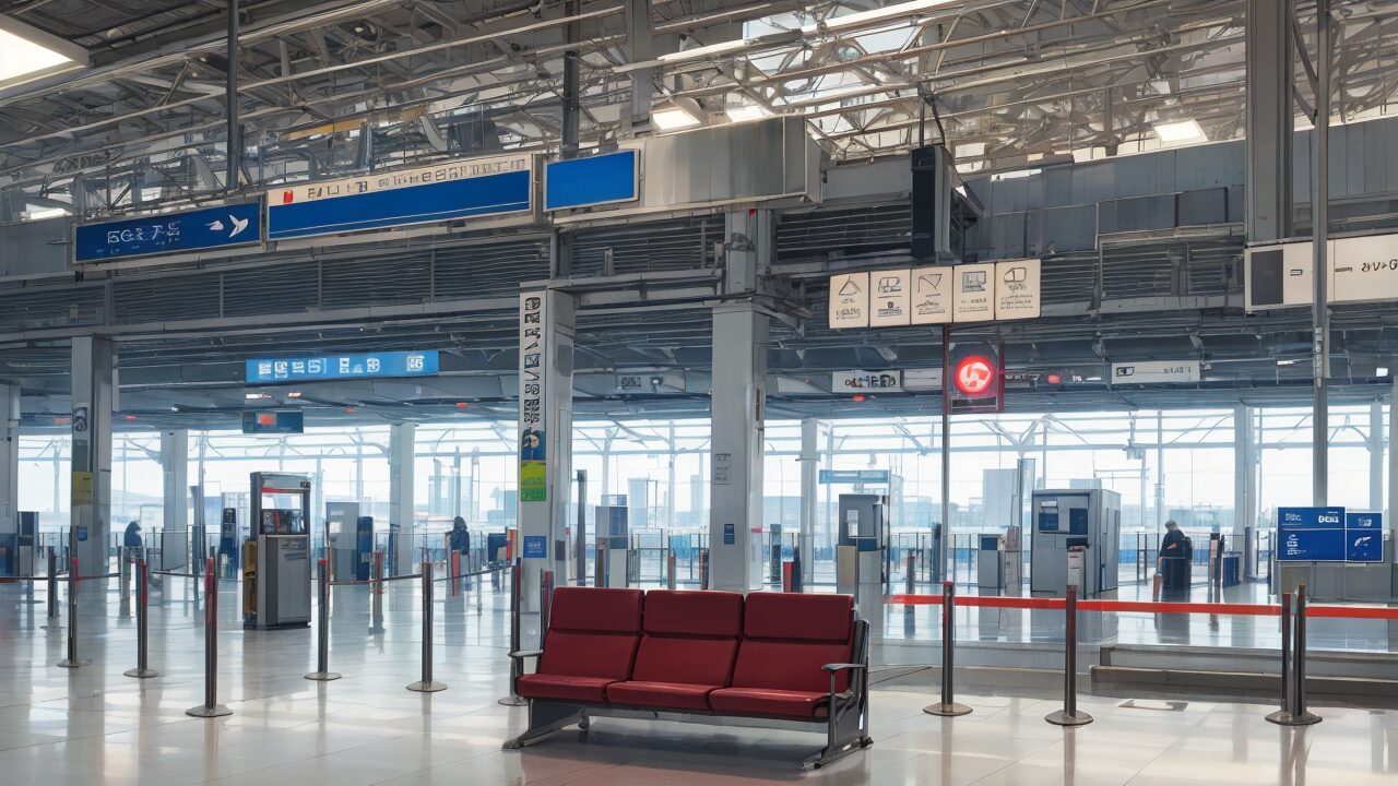 駅・待合所・赤いベンチのイラスト素材