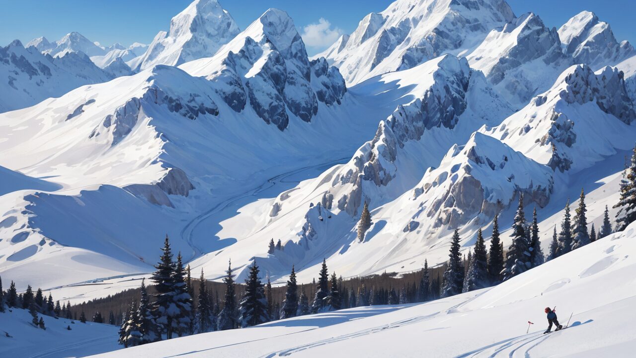 雪山・スキー・冬の風景のイラスト素材