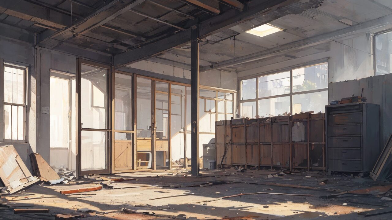 廃墟・荒廃した部屋・廃材のイラスト素材