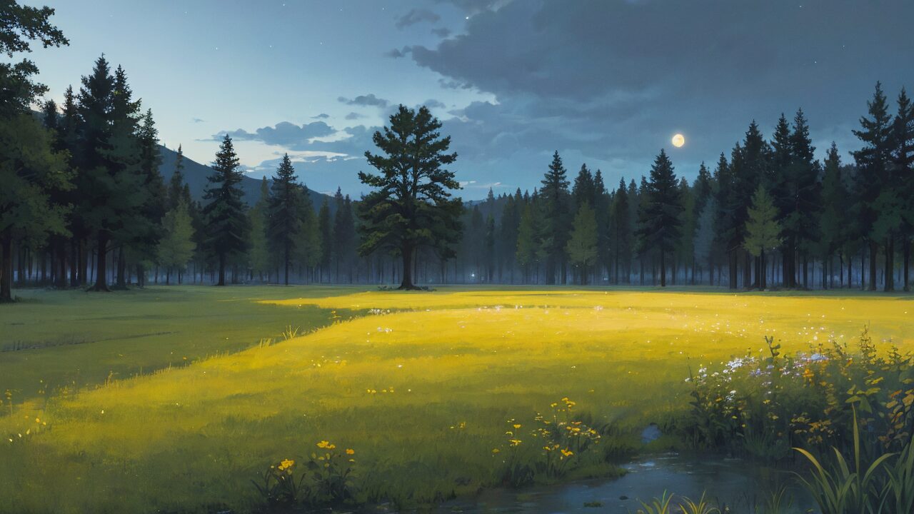 森林・月明かり・草原のイラスト素材