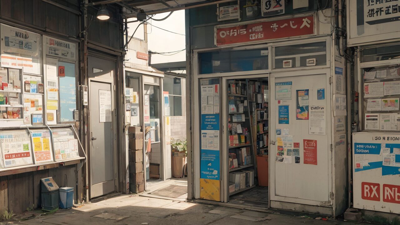 街角書店・日本の町並み・昭和風のイラスト素材