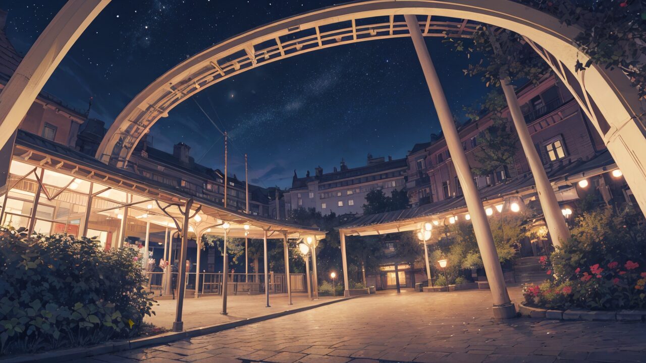 night_park・starry_sky・vintage_arkのイラスト素材