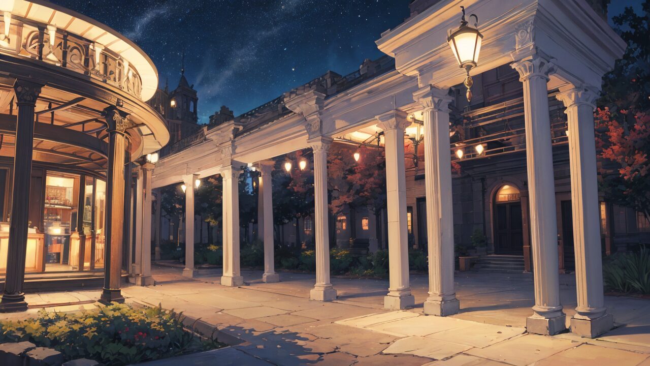 night_porch・vintage_colony・starry_skyのイラスト素材