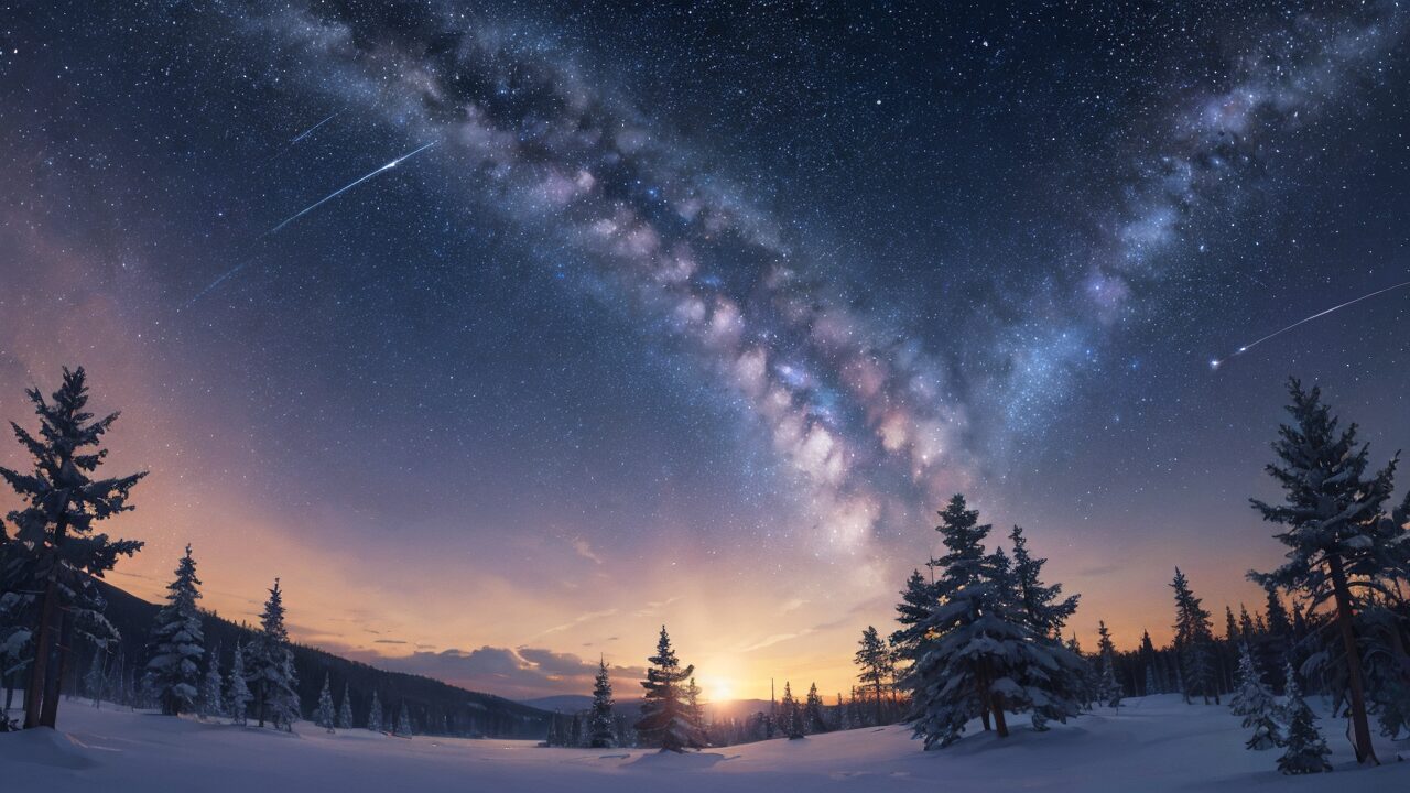 星空・雪景色・ミラクルルートのイラスト素材