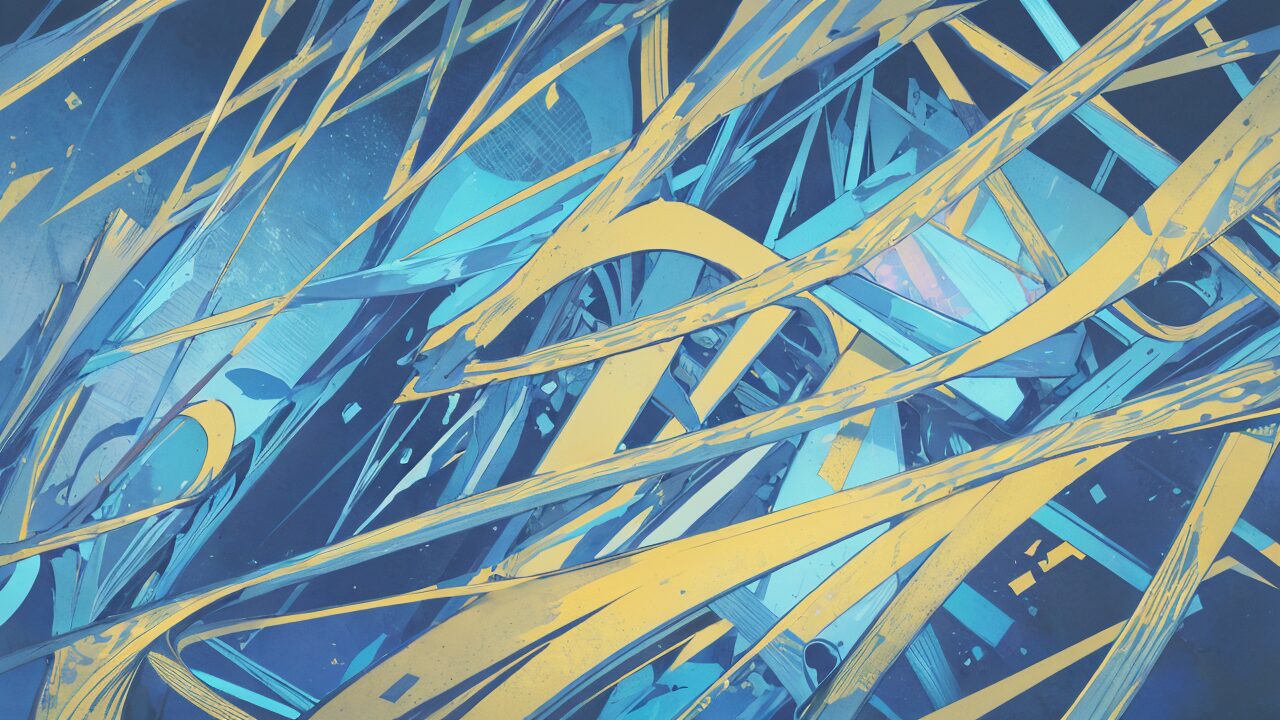抽象アート・青黄配色・幾何学模様のイラスト素材