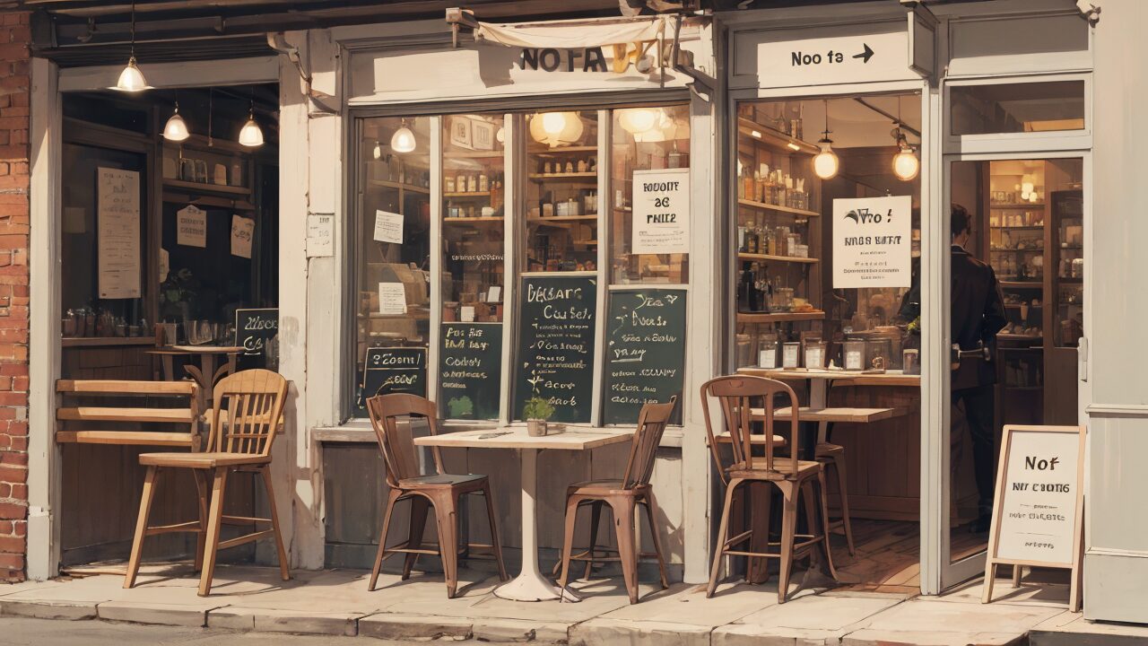 カフェ・古都・暖色のイラスト素材