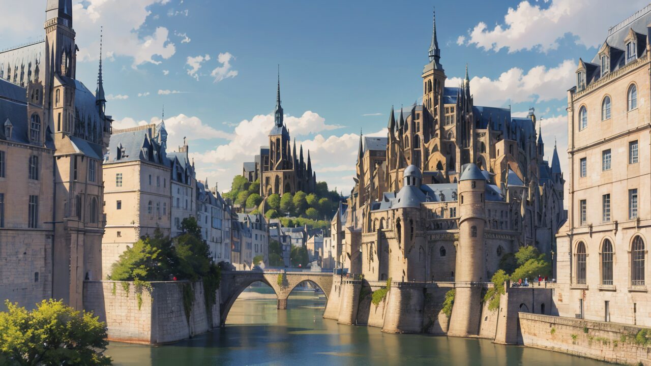 ヨーロッパ・中世都市・歴史的建造物のイラスト素材