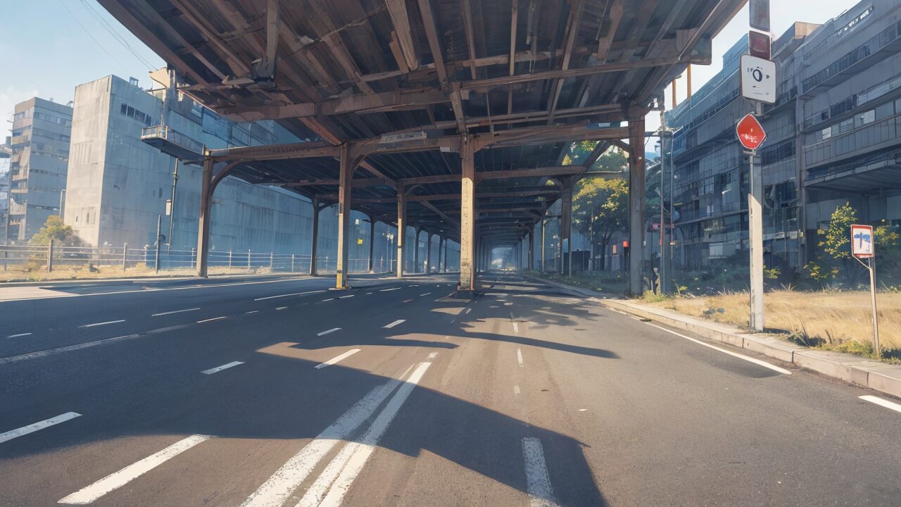 都市高架道路・空き道・日差しのイラスト素材