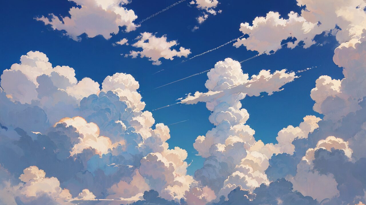 空の絵画・青い空・雲の描画のイラスト素材