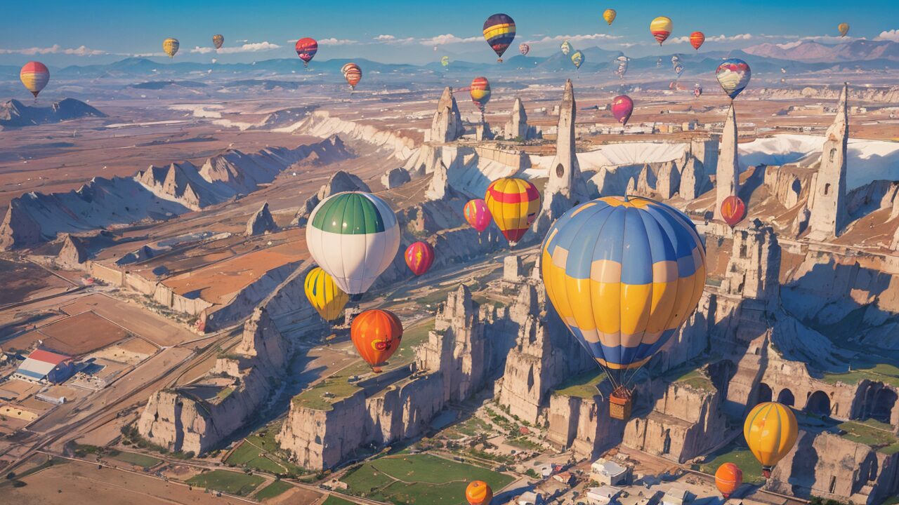 トルコ・熱気球・風景のイラスト素材
