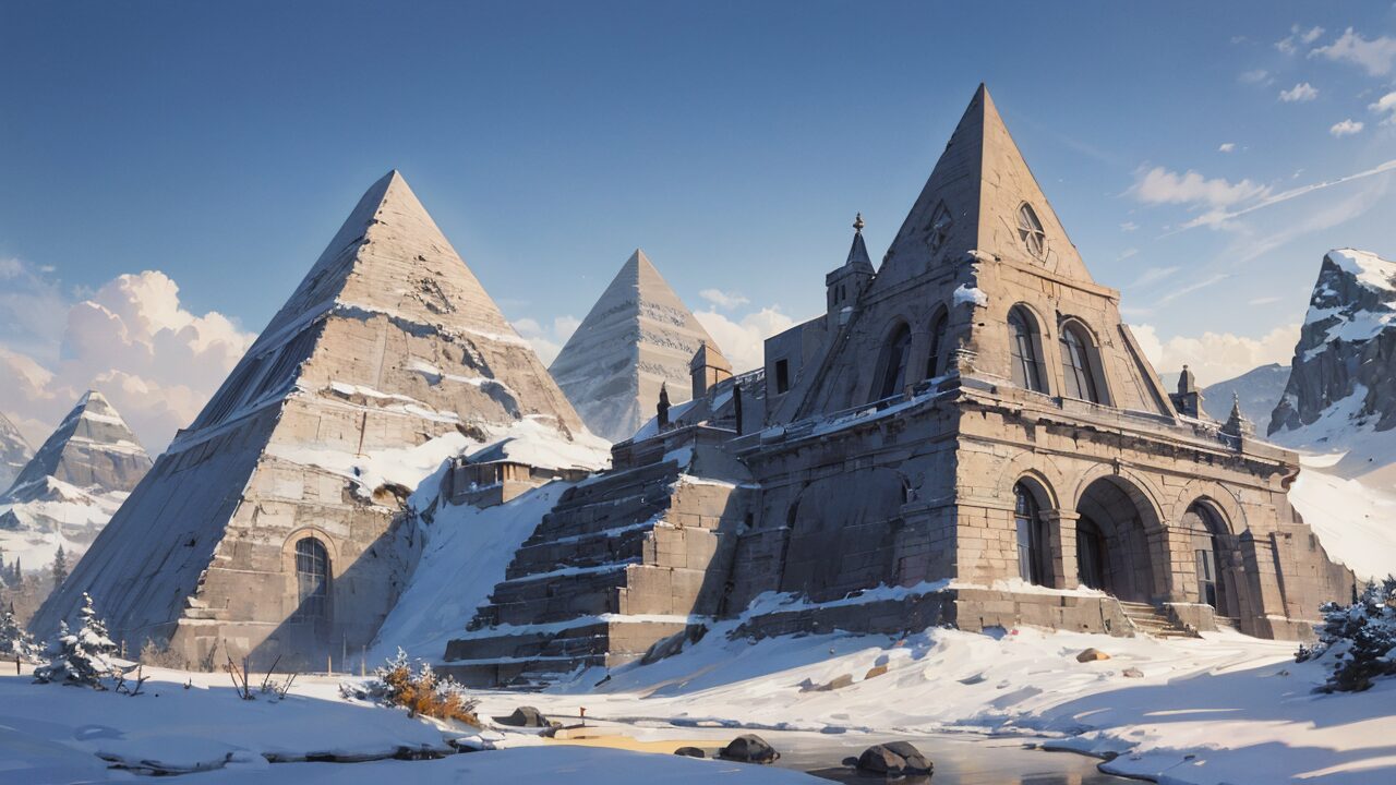雪景色・古代遺跡・幻想的建築のイラスト素材