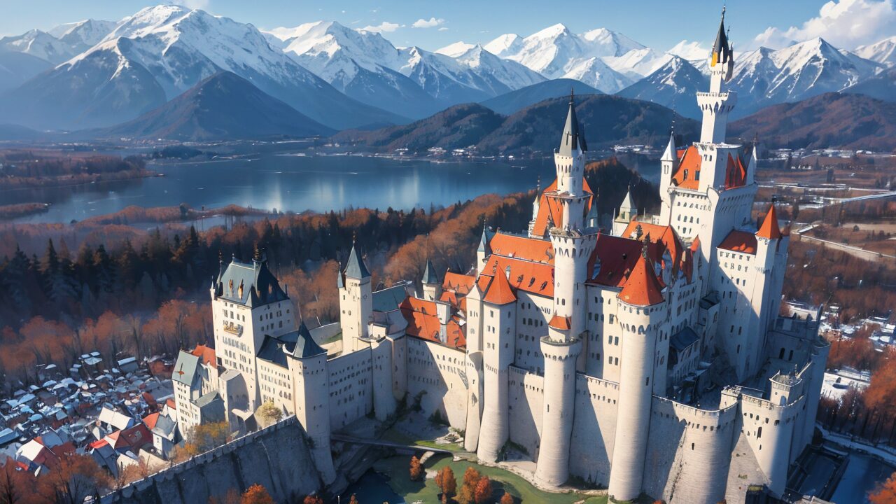 ニュルンベルク・中世城郭・スイス山岳景のイラスト素材