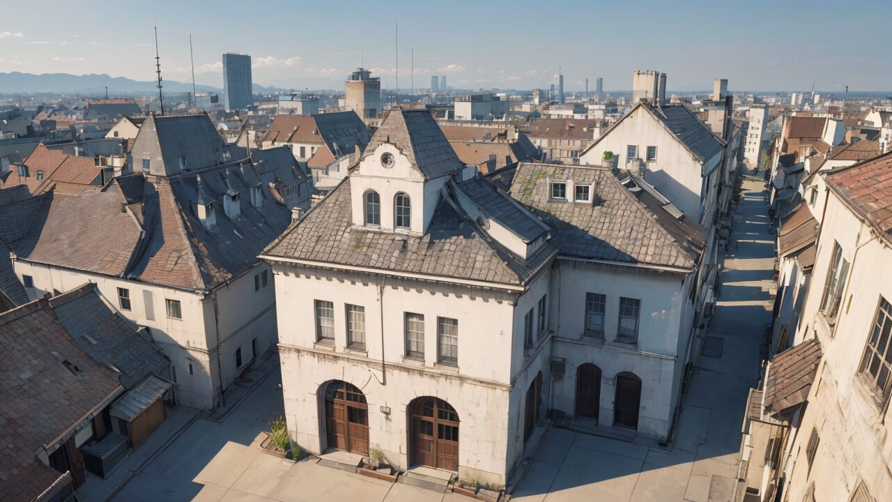 historical building・old cityscape・aerial viewのイラスト素材