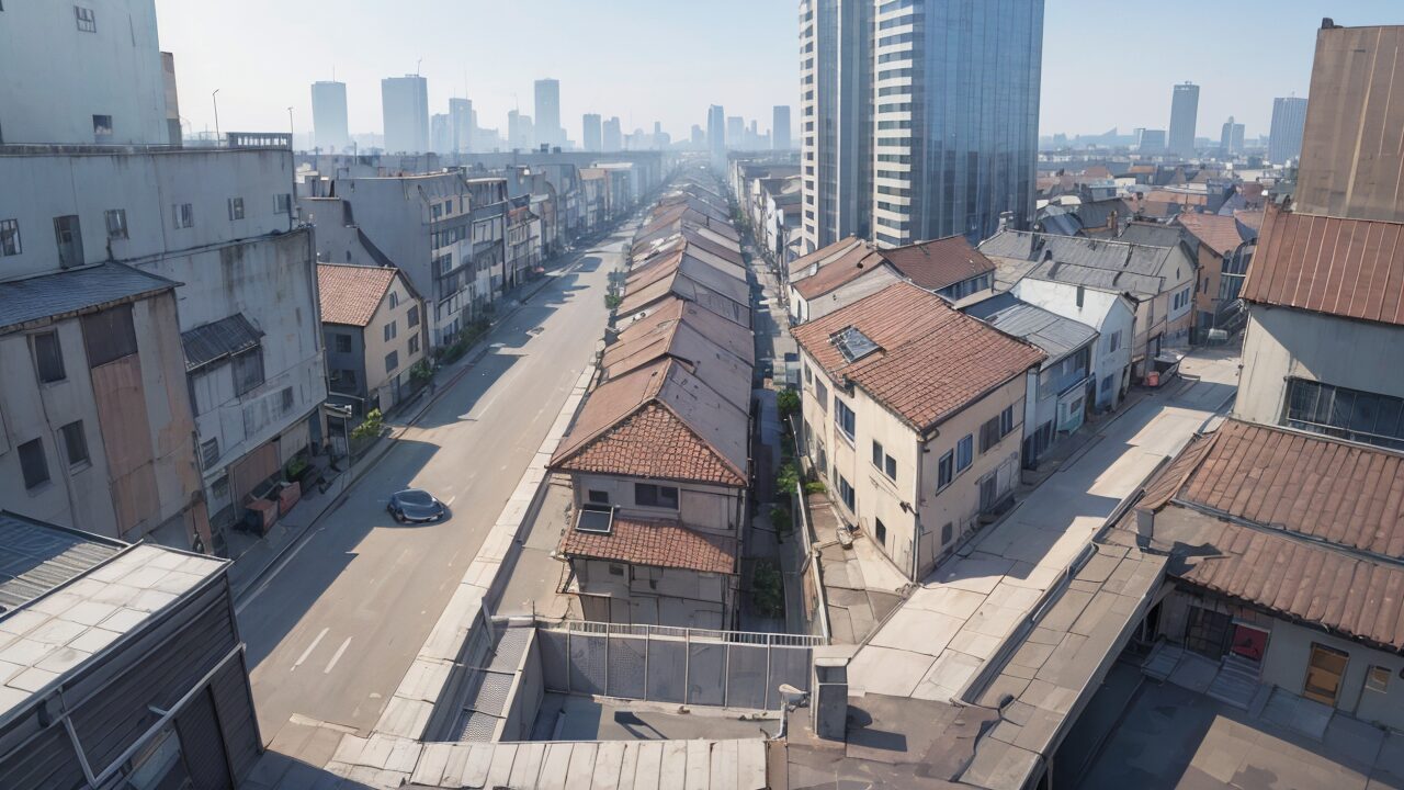 都市風景・住宅街・高層ビルのイラスト素材