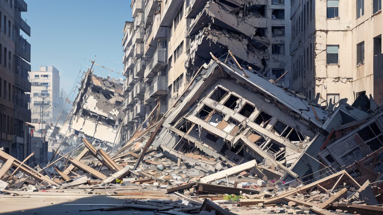earthquake・buildingcollapse・ruinedcityのイラスト素材