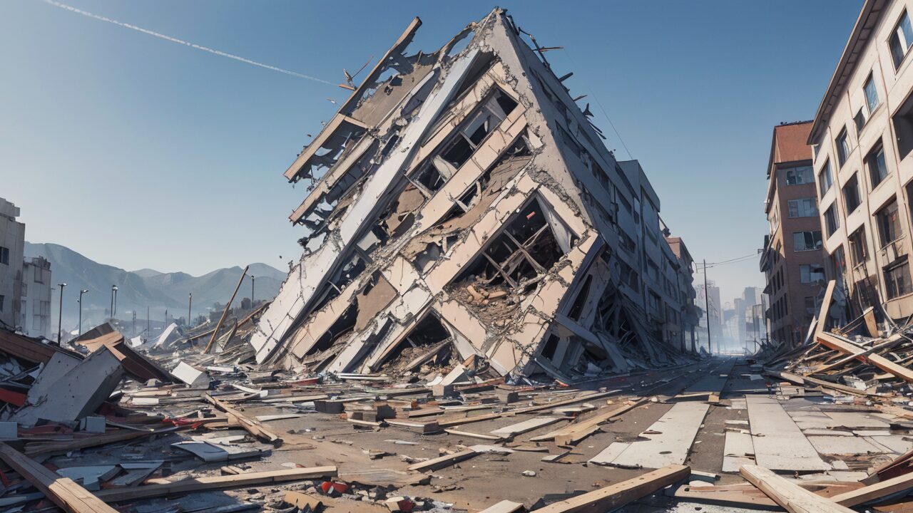 大地震・建物崩壊・都市復旧のイラスト素材