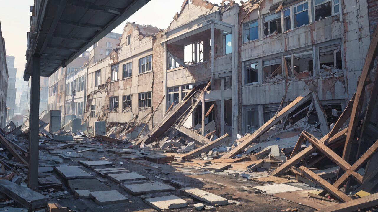 废墟・城市毁灭・建筑残骸のイラスト素材