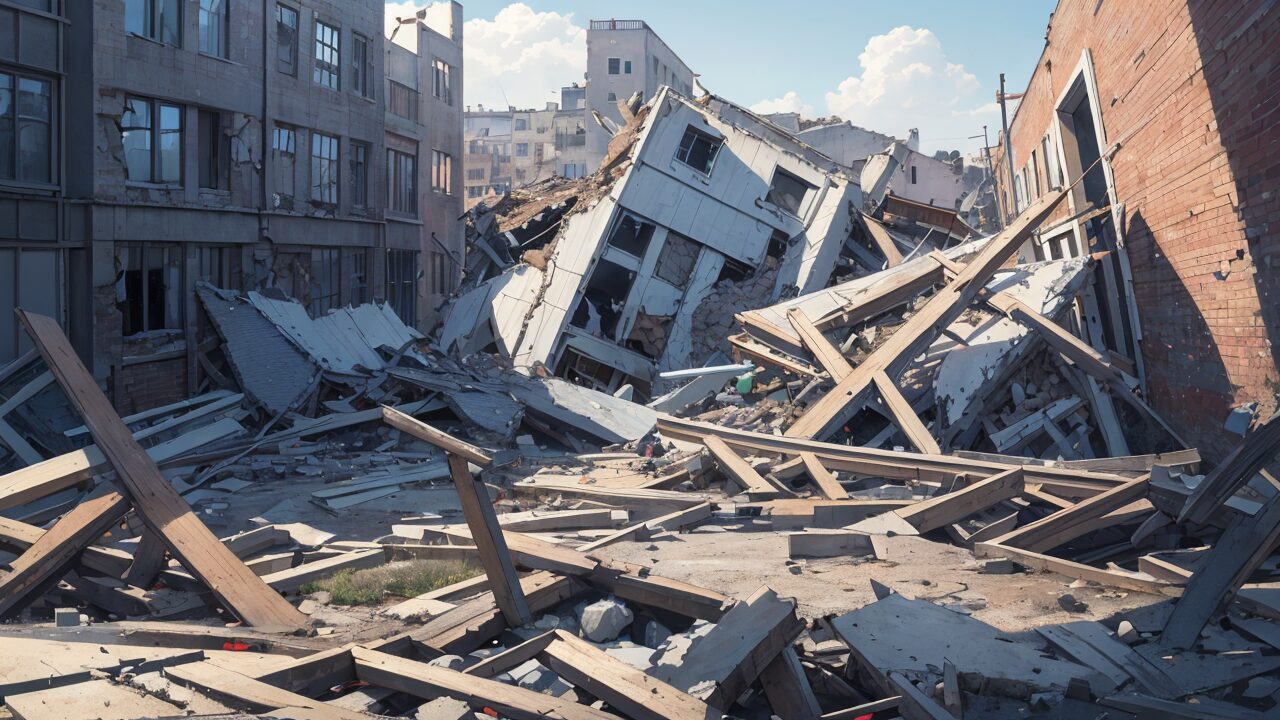 地震被害・建物崩壊・都市廃墟のイラスト素材
