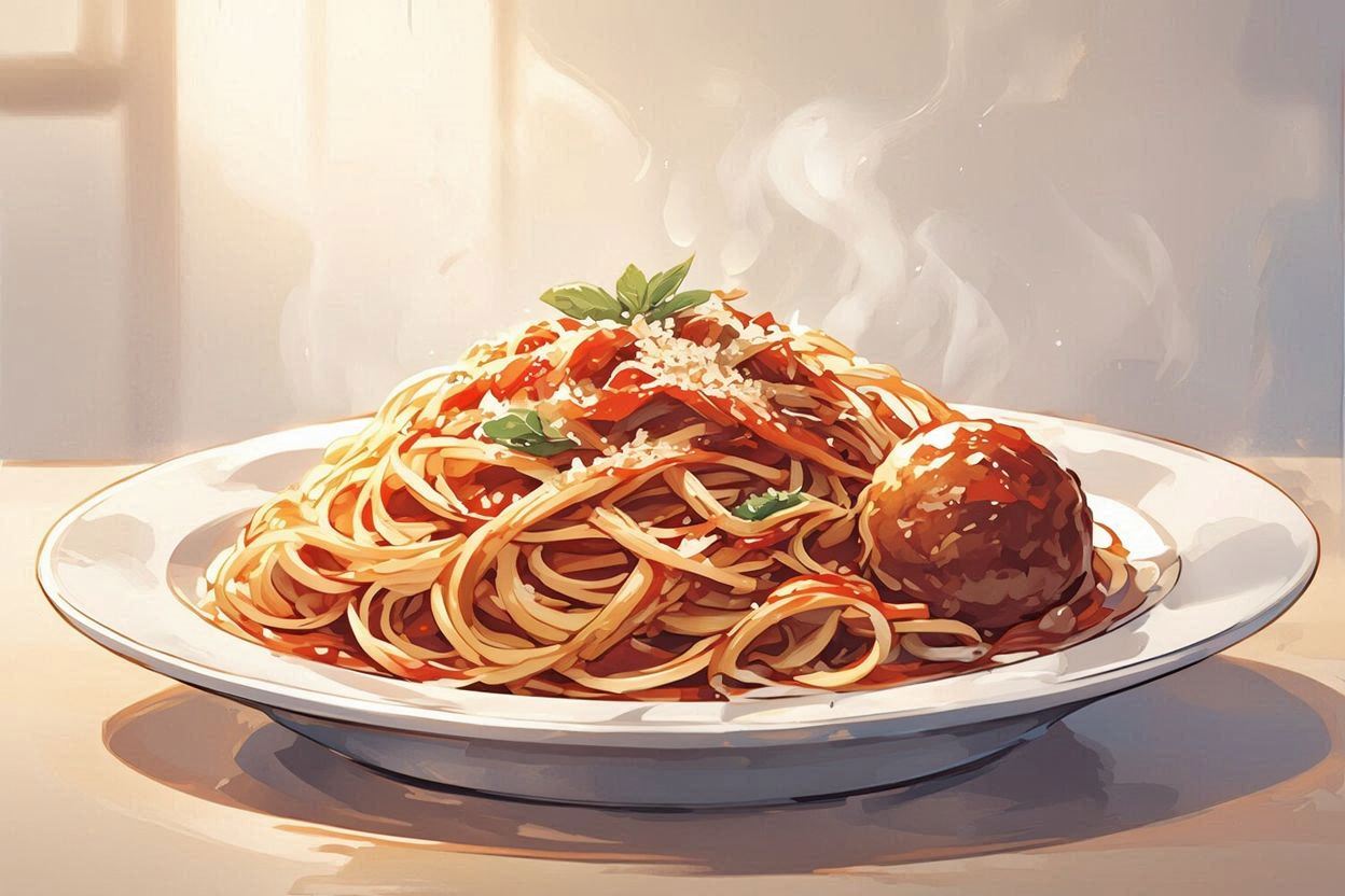 スパゲッティ・肉球パスタ・イタリアンのイラスト素材