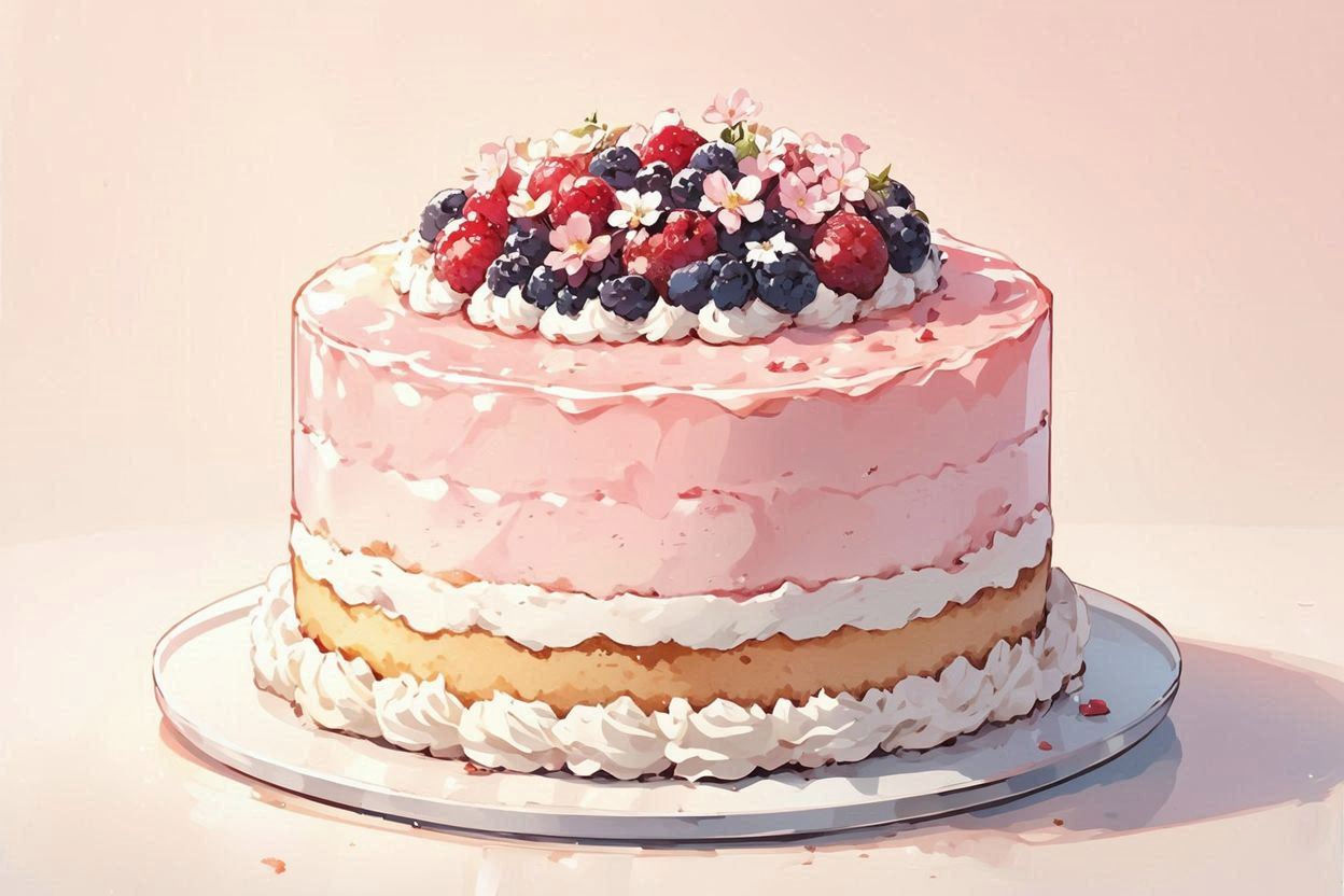 スイーツ・果実ケーキ・ピンクのイラスト素材