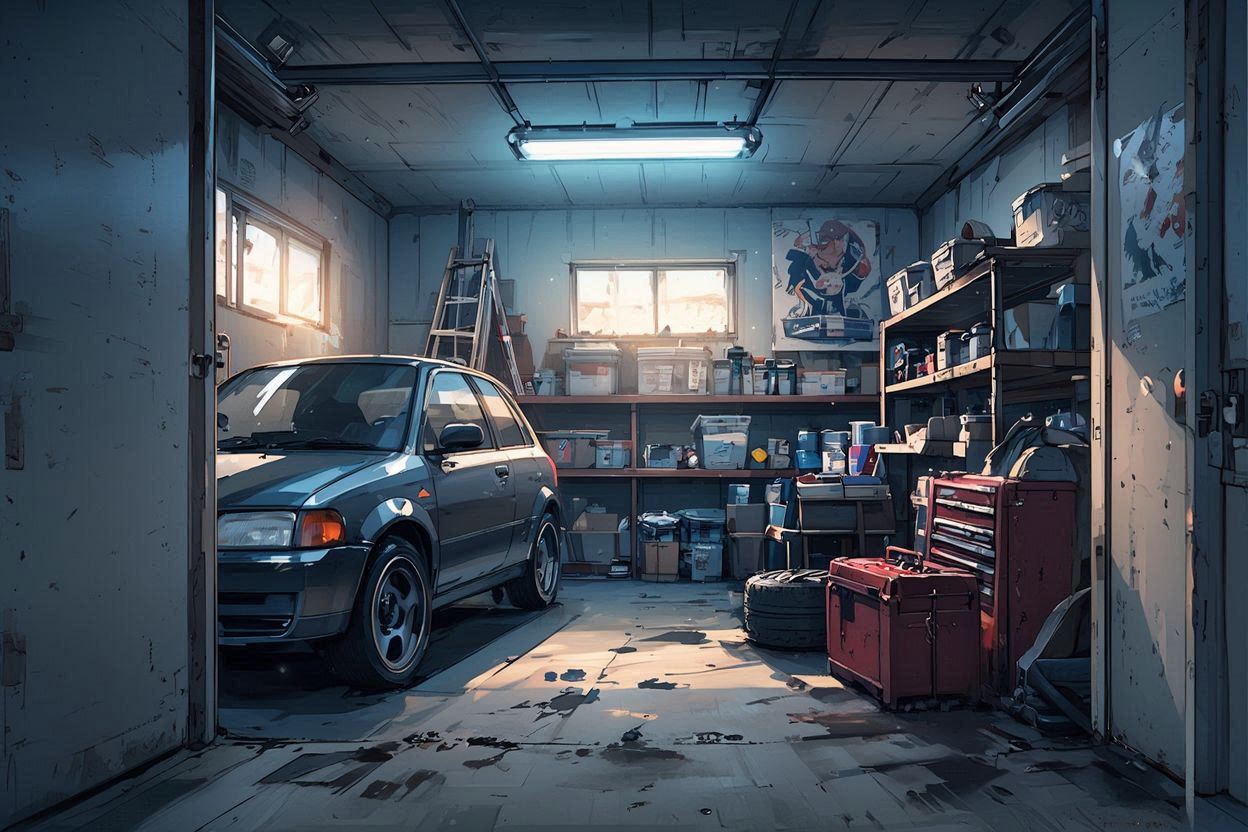 ワークショップ・自動車整備・工具収納のイラスト素材