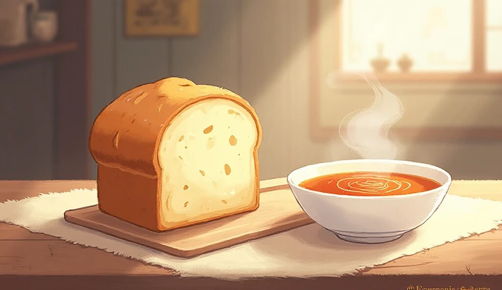 朝食・温かいスープ・パンのイラスト素材