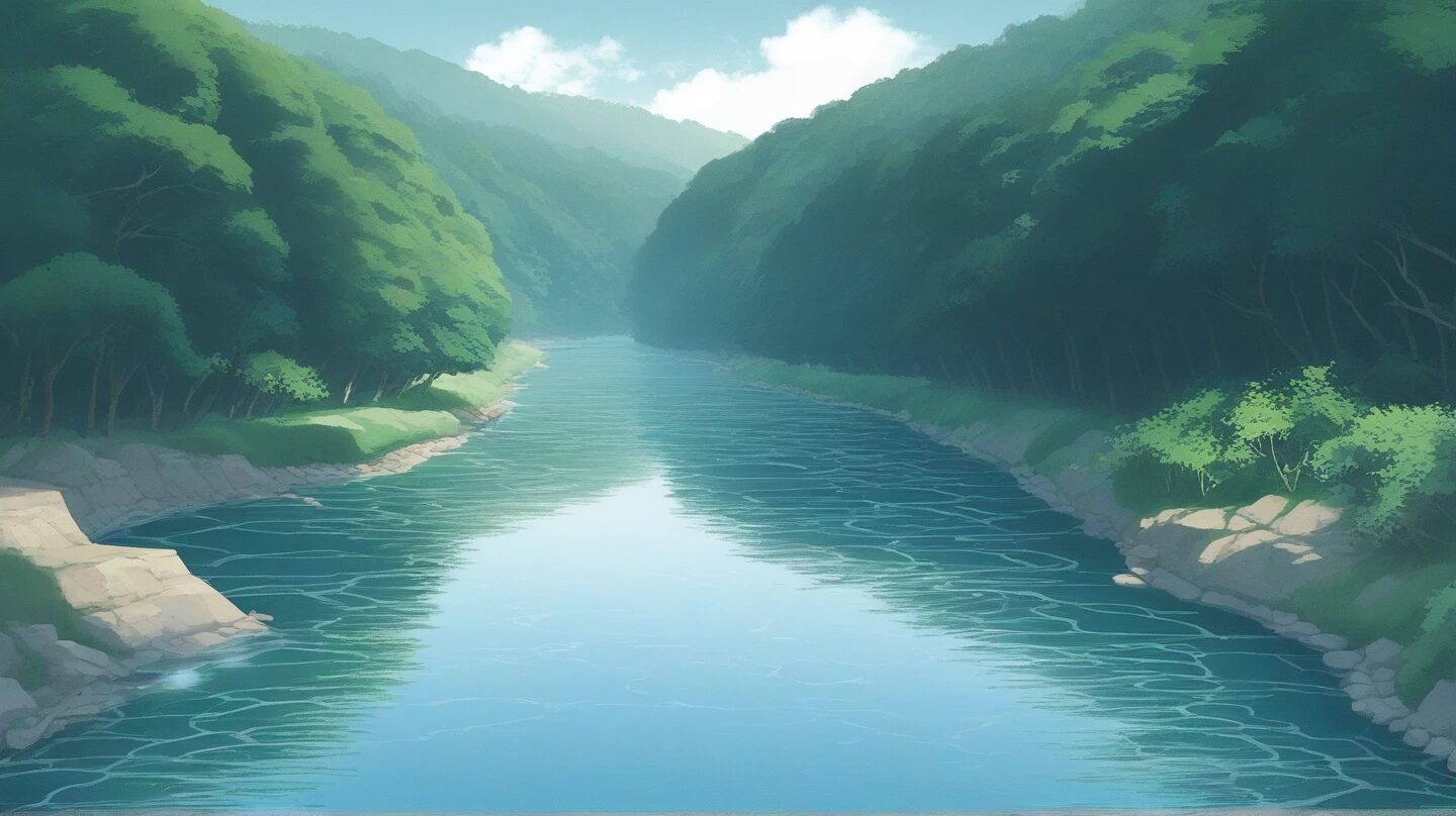 自然風景・川・緑豊かのイラスト素材