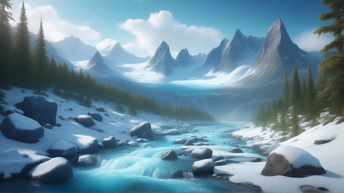 雪山・氷河・森林のイラスト素材