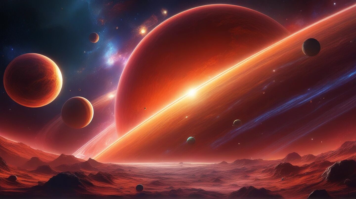 宇宙・惑星群・赤色のイラスト素材