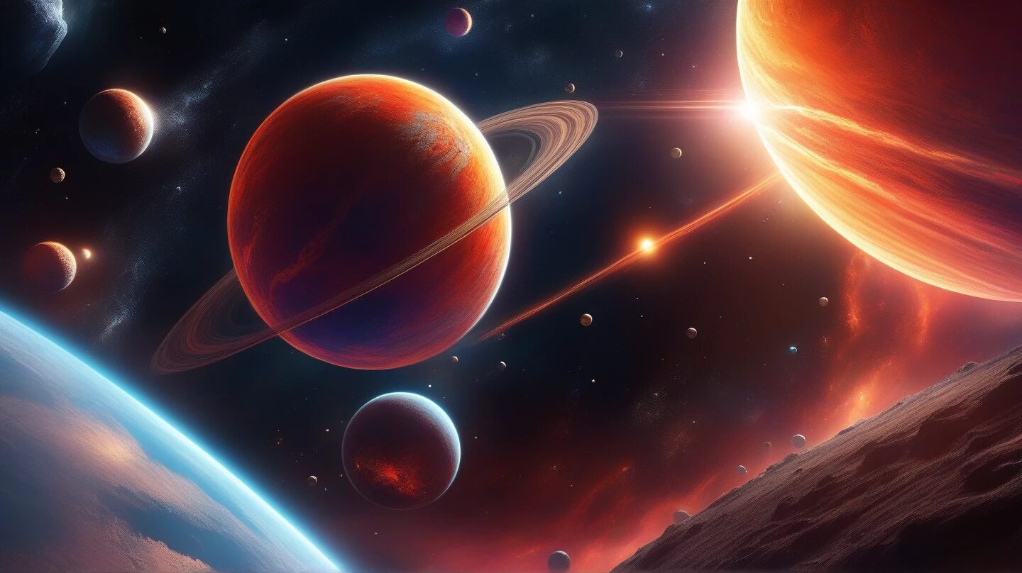 宇宙・惑星群・赤い惑星のイラスト素材