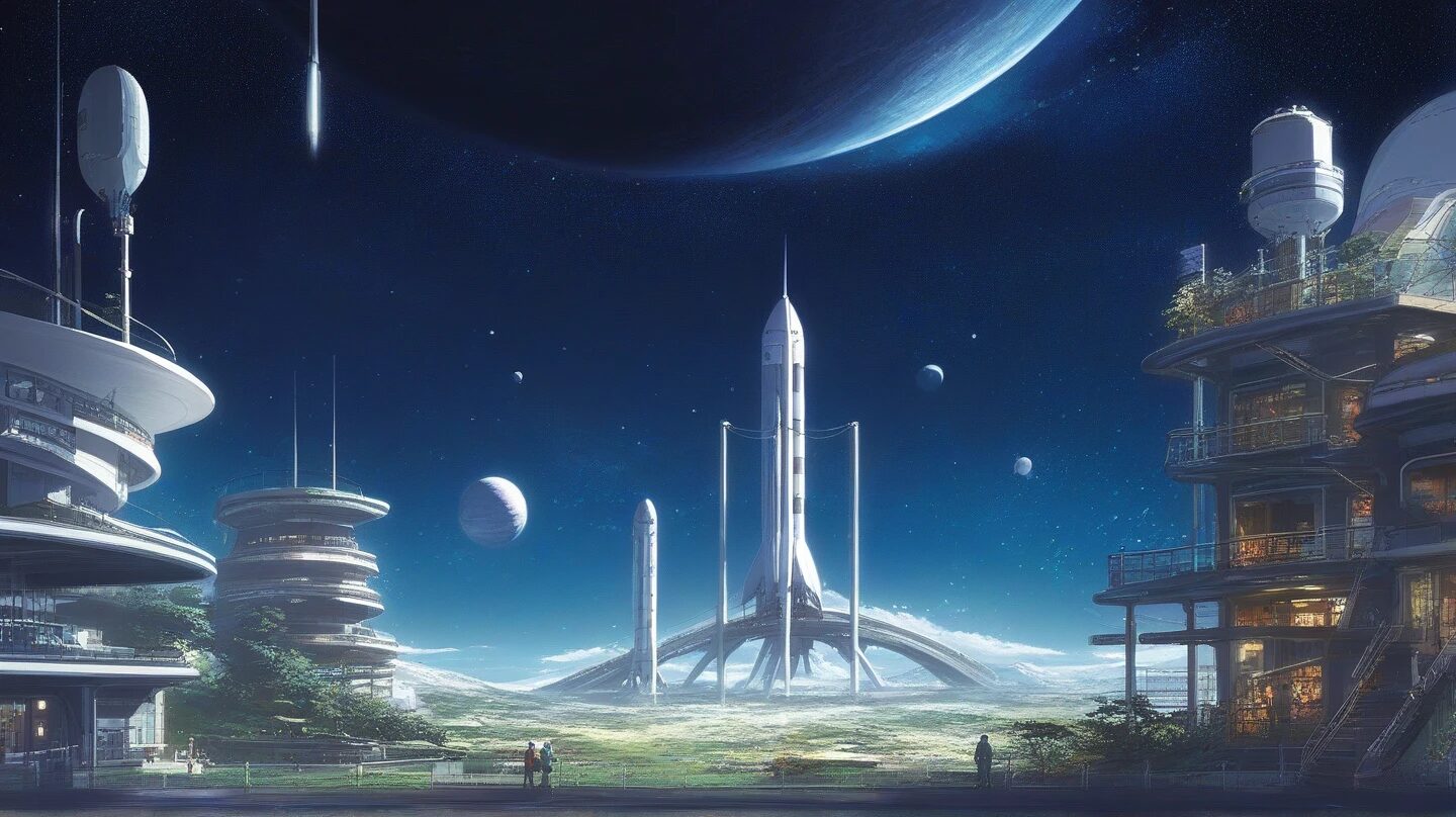 未来都市・宇宙空間・ロケットのイラスト素材