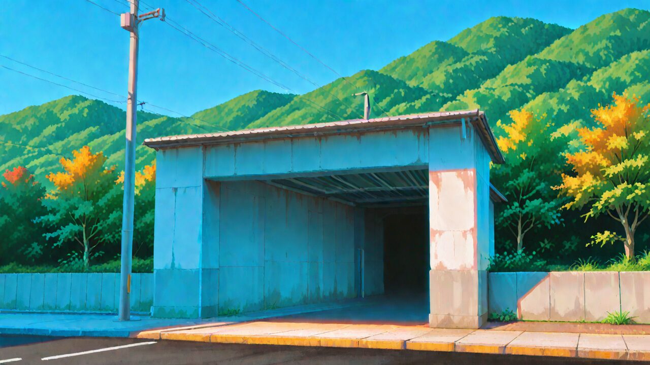 駐車場・山・道路のイラスト素材
