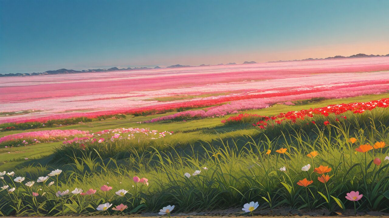 花畑・草原・花のイラスト素材