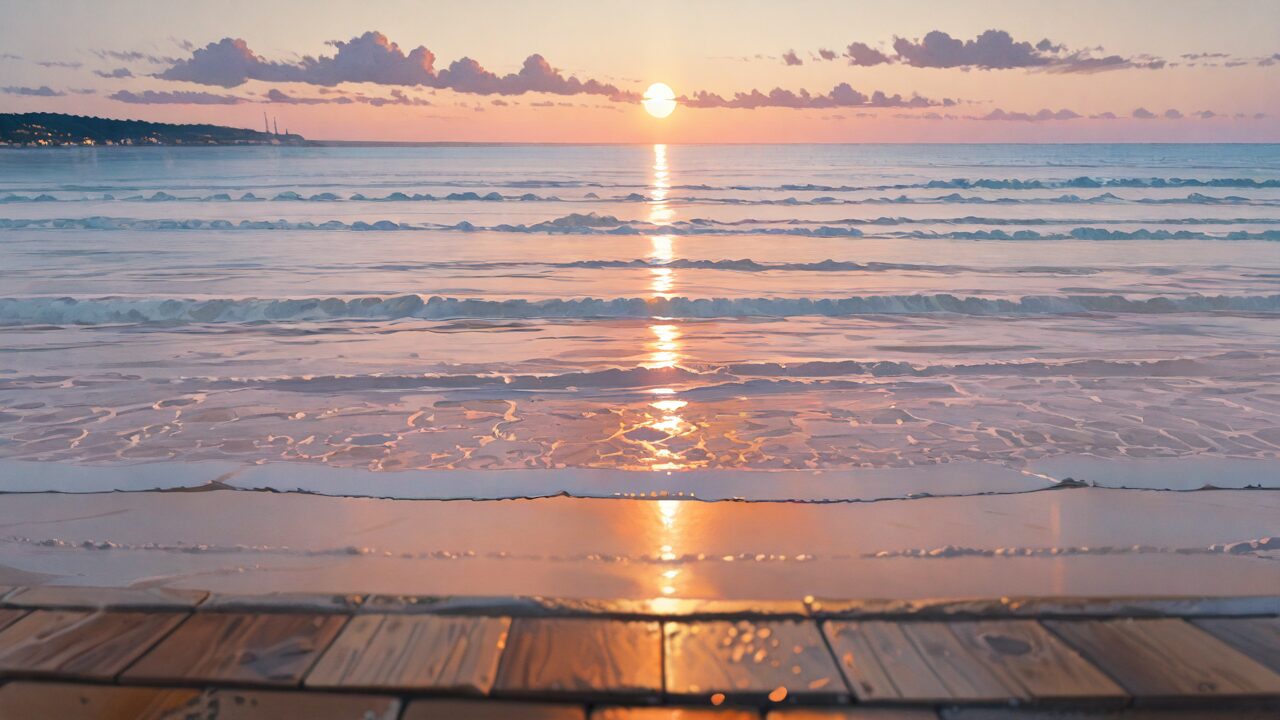 海・波・夕日のイラスト素材