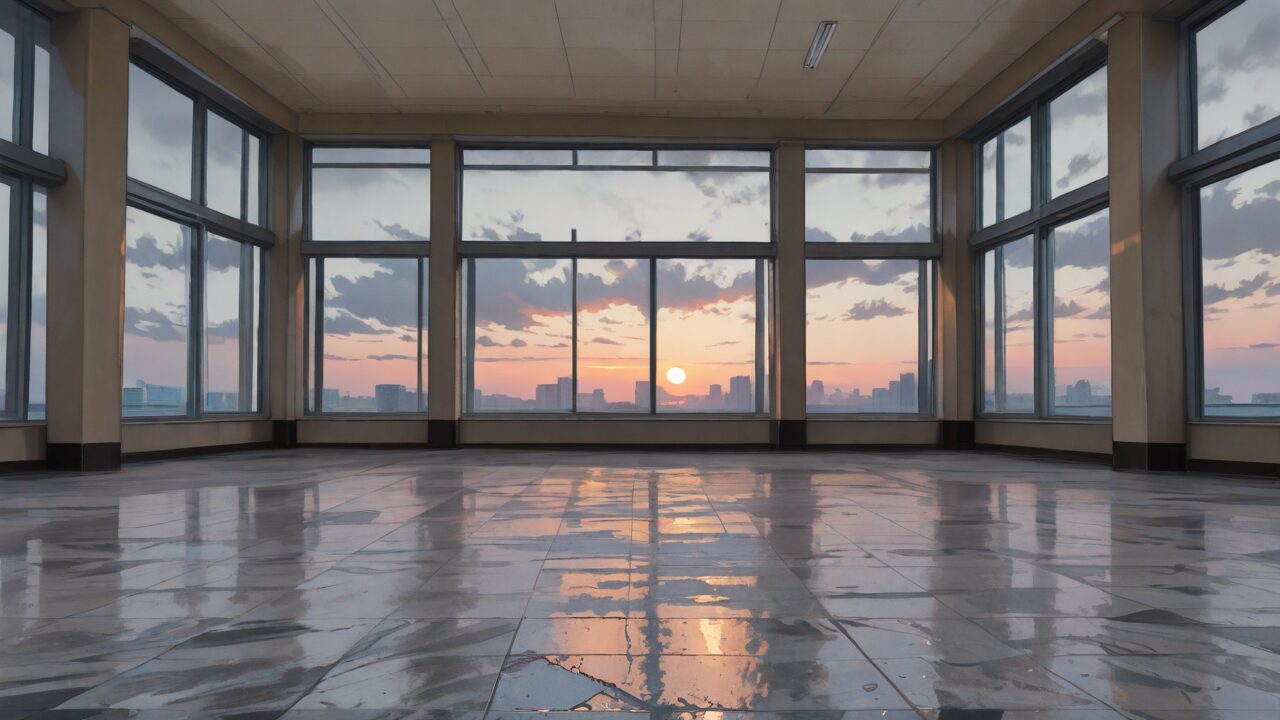 部屋・窓・夕日のイラスト素材