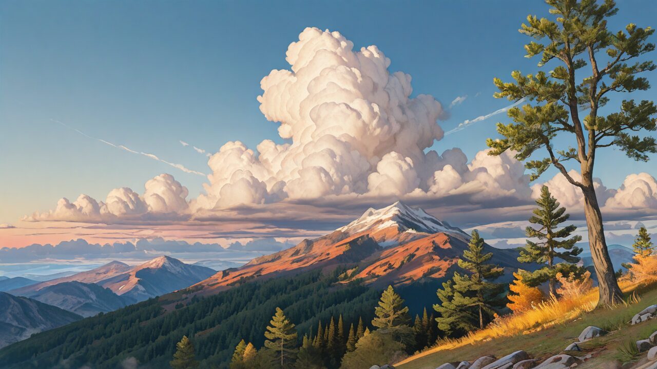 山・雲・木のイラスト素材