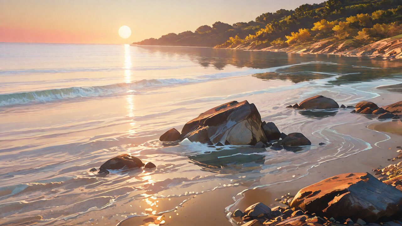 海・砂浜・岩のイラスト素材