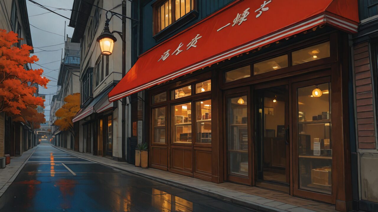 店舗・街・木の葉のイラスト素材