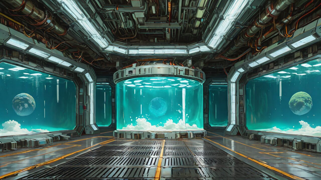 宇宙船・水槽・金属構造のイラスト素材