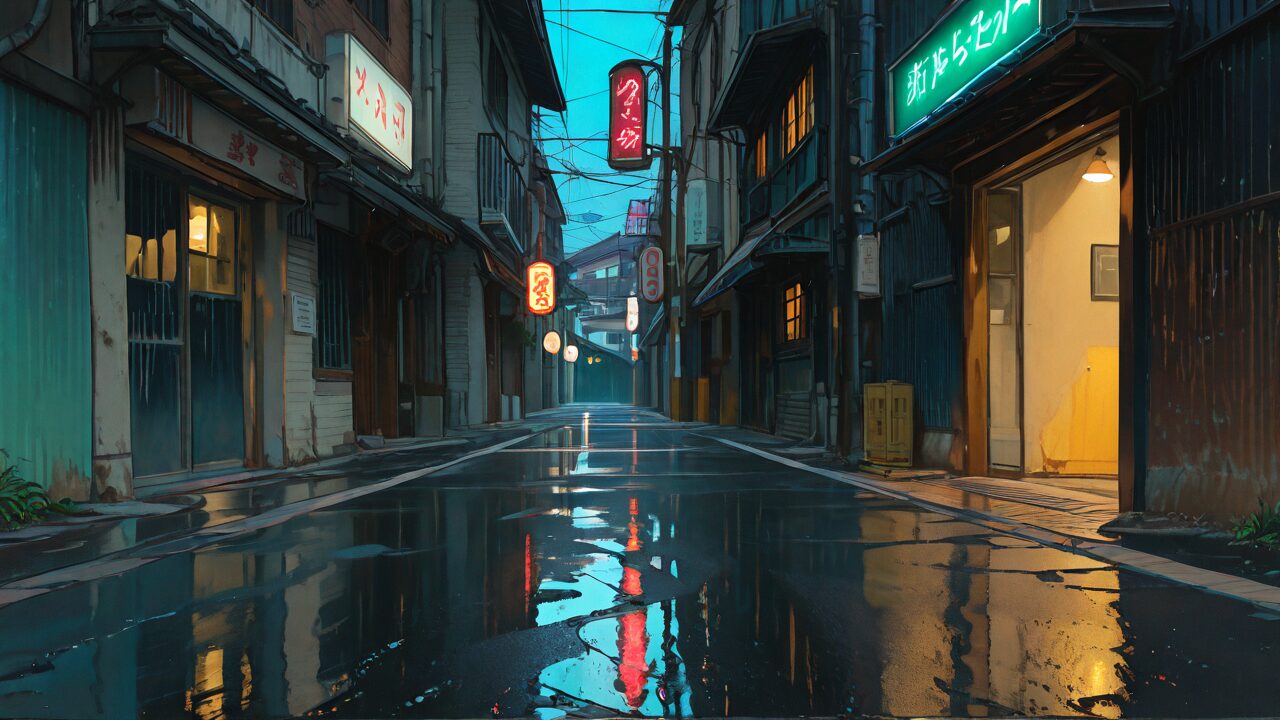 道・店・夜のイラスト素材