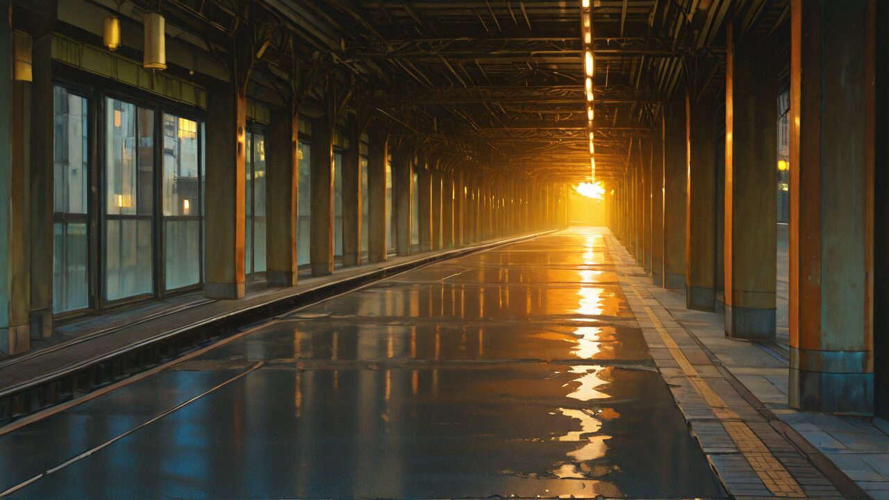 駅・プラットフォーム・雨のイラスト素材