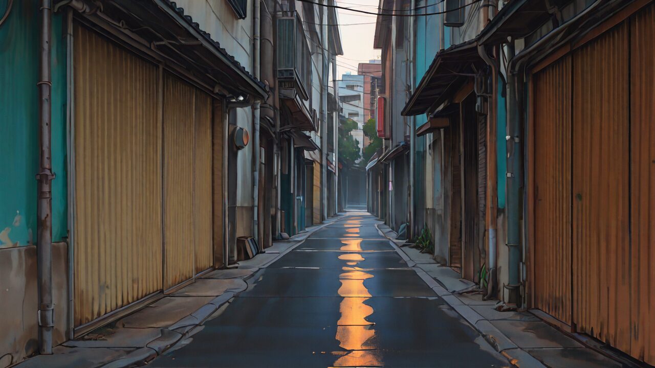 小巷・店舗・道路のイラスト素材