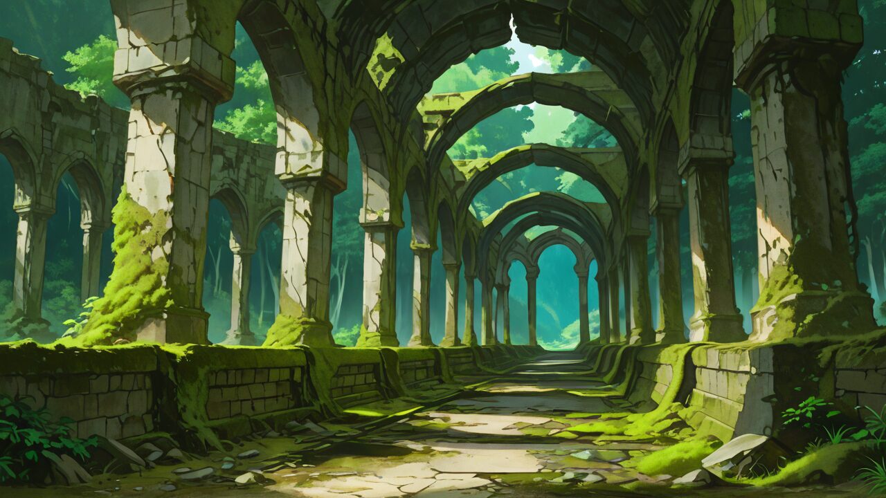 廃墟・アーチ・苔のイラスト素材
