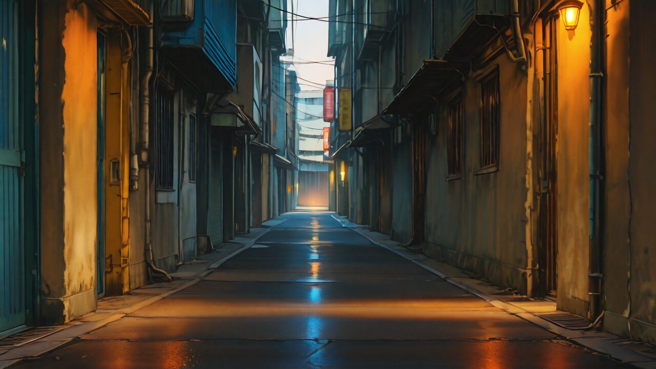小路・建物・電線のイラスト素材