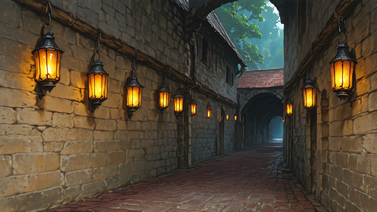 石壁・街・石畳のイラスト素材