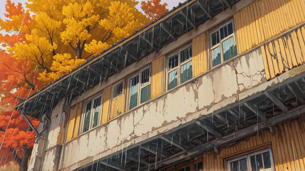 建物・木・秋葉のイラスト素材