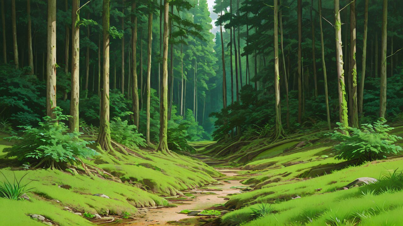 森・小径・苔のイラスト素材