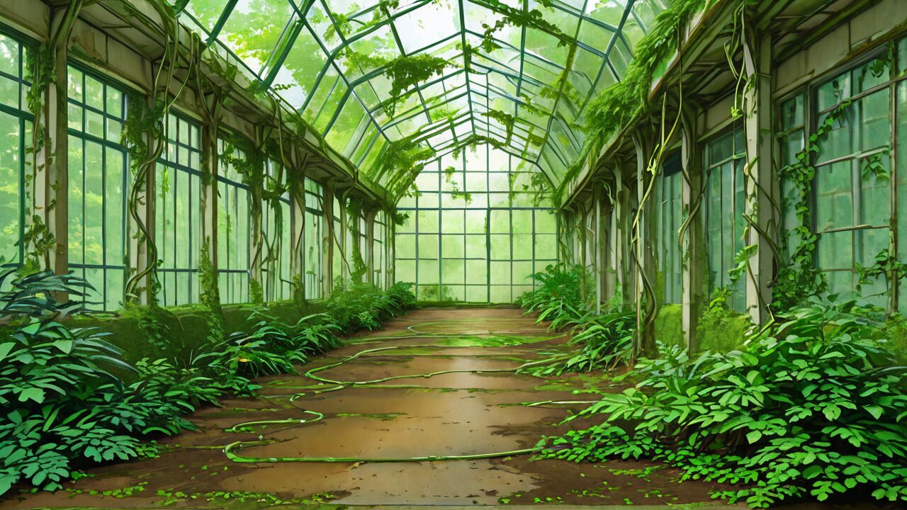 温室・植物・地面のイラスト素材