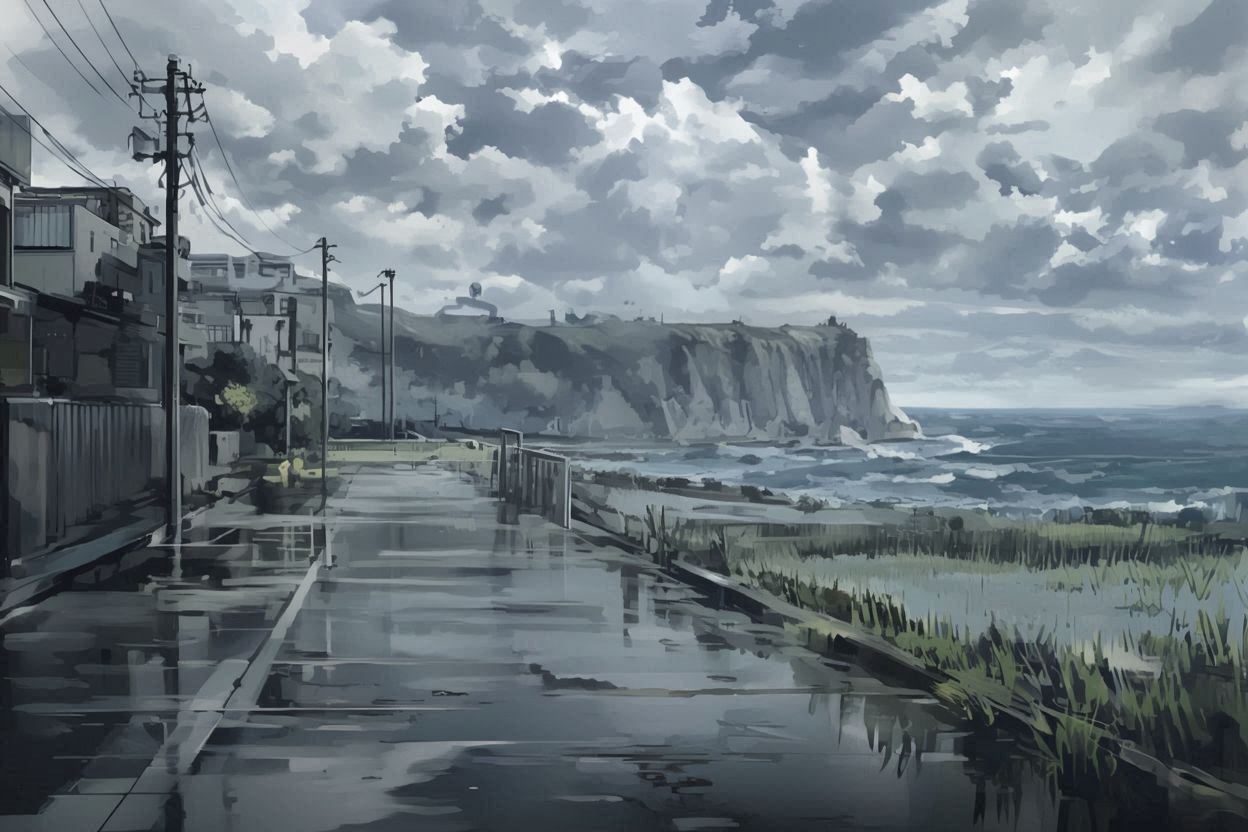 海岸・崖・道路のイラスト素材